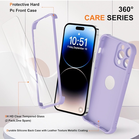 IP 14 Pro Heavy Duty, 2pc Tempered Glass, Slim Black Phone Case- NEW - Picture 5 of 6